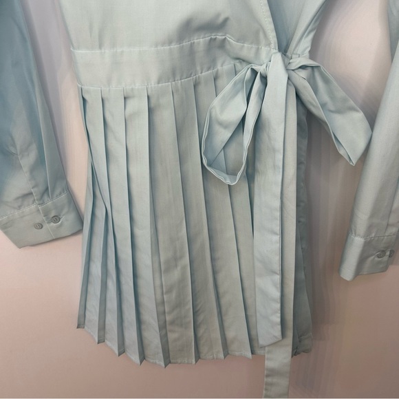 *NWT* And Now This Long Sleeve Pleated Wrap Mini Dress, Sz M, Pastel Blue - Picture 6 of 10